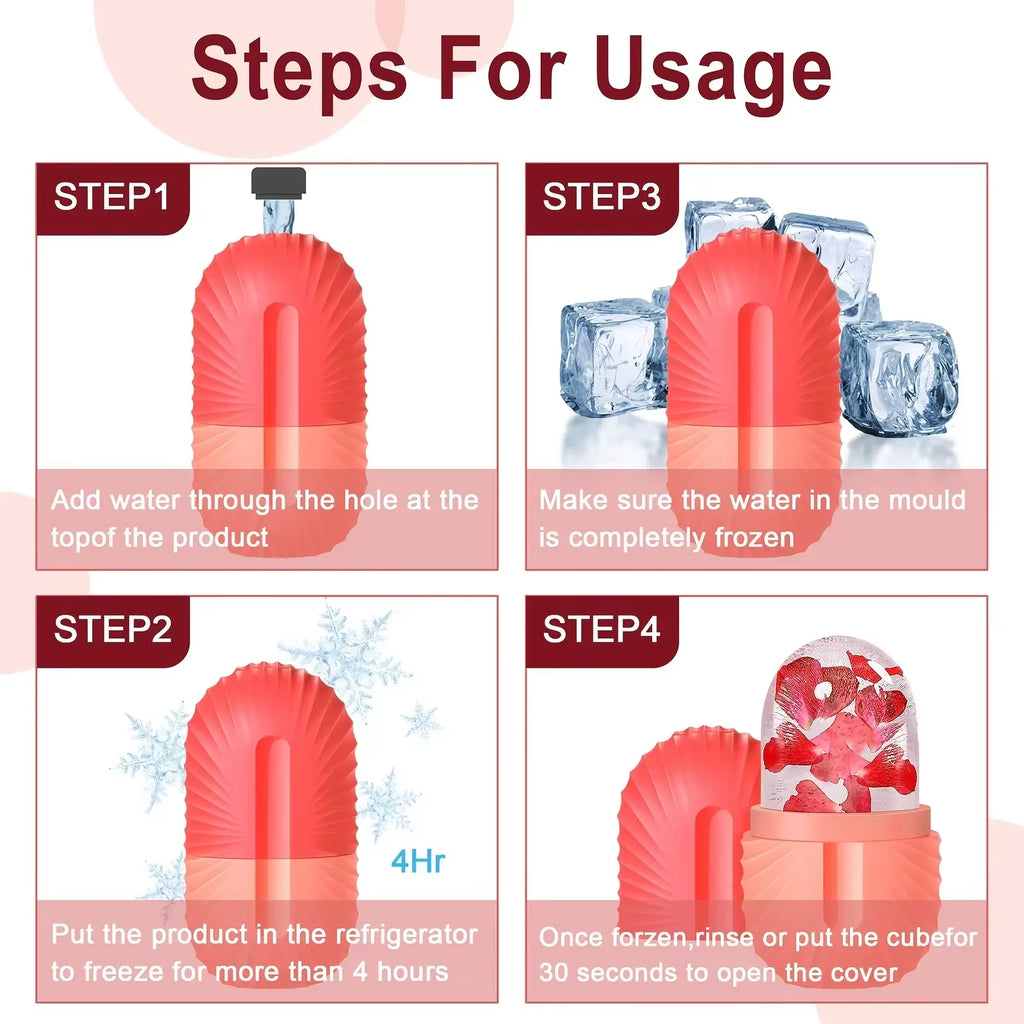 Ice Face Roller Facial Skincare Ice Roller Set, Stainless Steel Facial Roller Gua Sha Face Tool Face Massage Roller Mold Cube